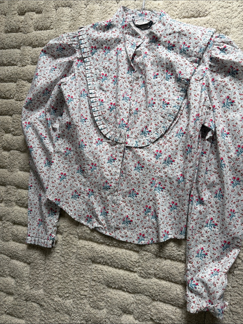 Batsheva White Blouse with Pink & Teal Floral Print